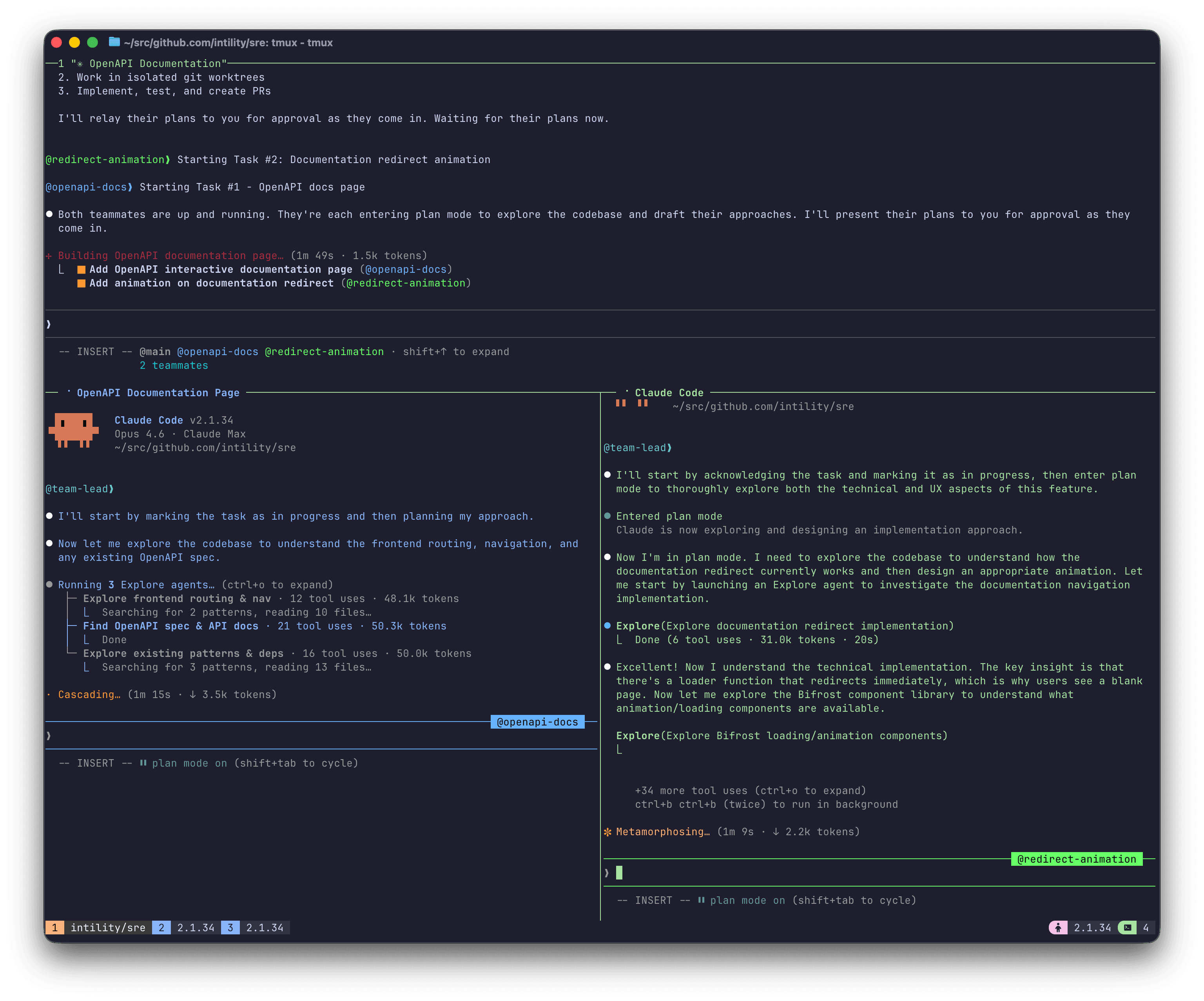 team working on two different features