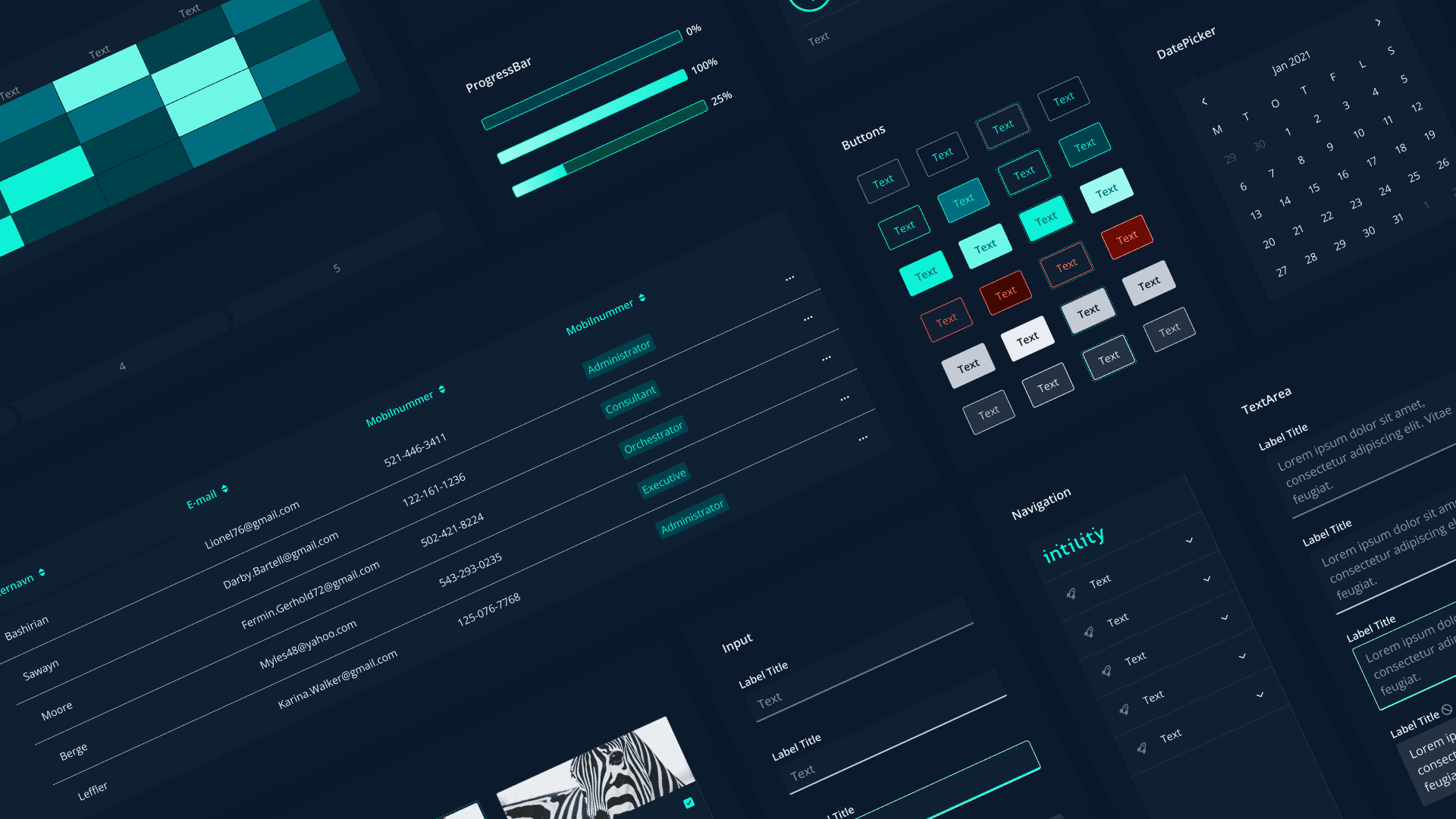 A diagonal collection of various UI elements designed with the Bifrost Design System